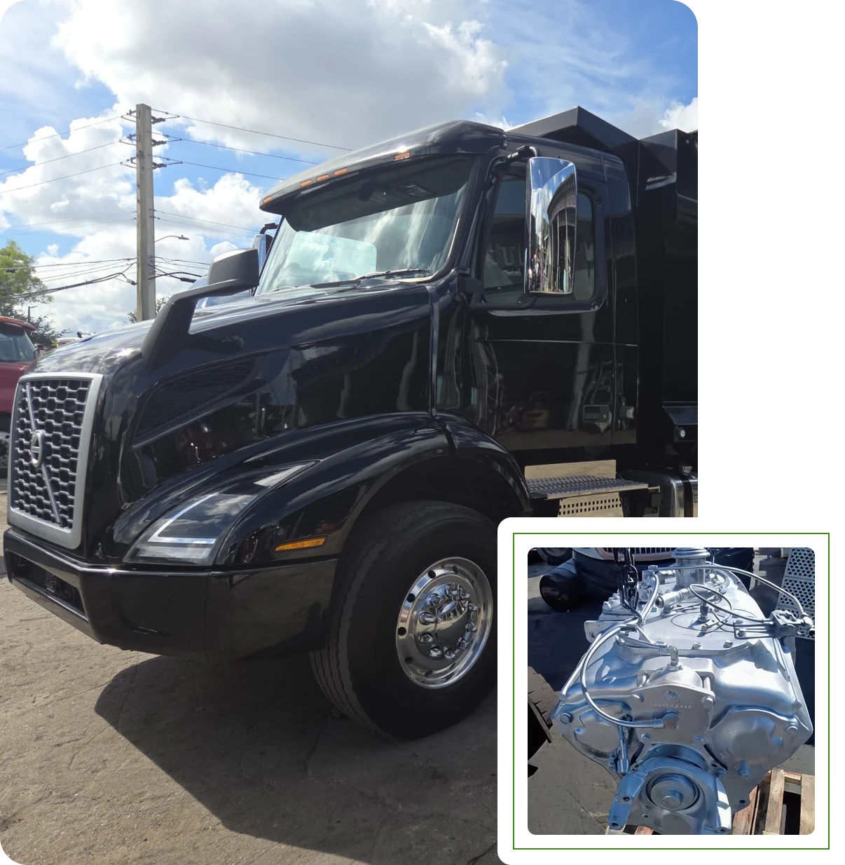 Black truck parked under blue sky